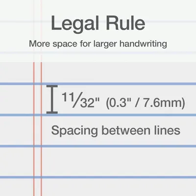Communicates the precise spacing between ruled lines (11/32 inch or 7.6mm) to reassure shoppers that the notebook provides adequate space for larger handwriting.
