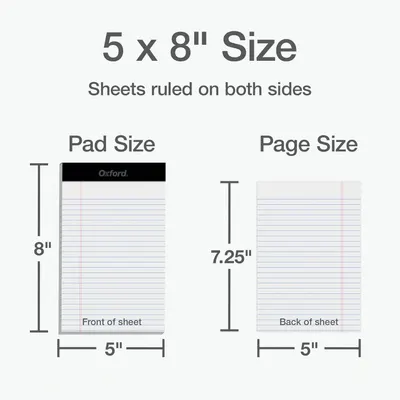 Communicates the exact physical dimensions of the notepad and individual sheets to help shoppers understand the product size and usable writing area.