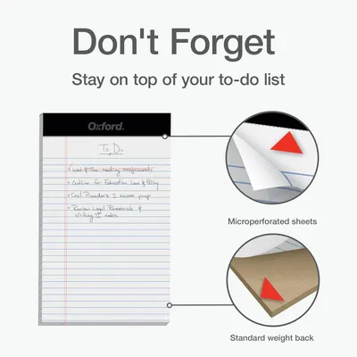Highlights the physical construction features of the notepad, showing the microperforated sheets for easy tearing and the standard weight backing for stability, reassuring shoppers about the…