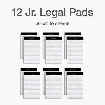 Shows the customer exactly what they will receive in the package: 12 junior legal pads with 50 white sheets each, helping them understand the quantity and contents of the bundle.