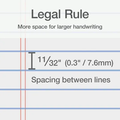Communicates the precise spacing between lines (11/32 inch or 7.6mm) to help shoppers understand the product's suitability for larger handwriting or specific writing needs.