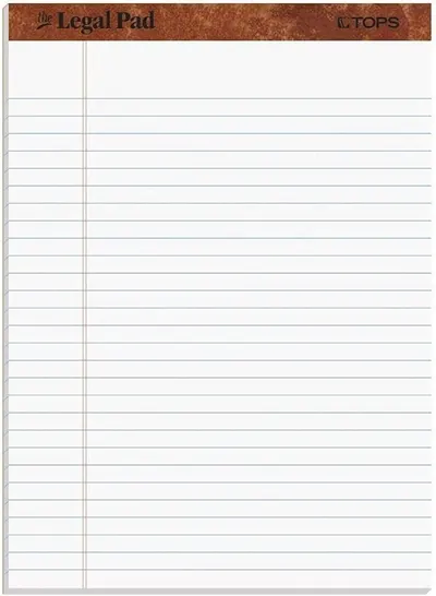 Displays the legal pad product in a clean, catalog-style format showing the lined paper design and TOPS branding without distractions.