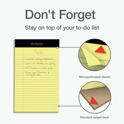 Highlights the physical construction features of the notepad, showing the microperforated sheets for easy tearing and the standard weight backing for stability, reassuring shoppers about the…