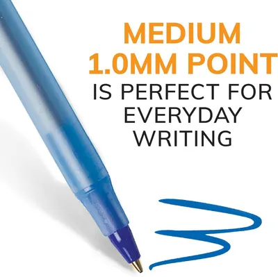 Highlights the pen's medium 1.0mm point size as ideal for everyday writing, reassuring shoppers about its versatility and suitability for general use.