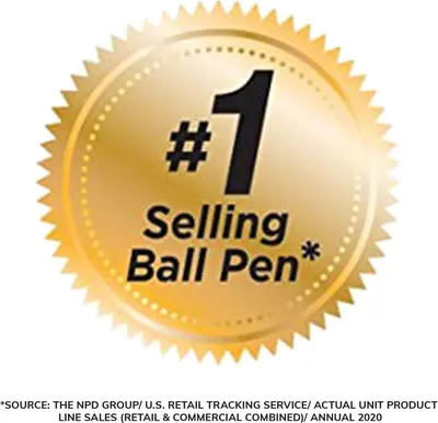 Communicates market leadership and popularity by highlighting that this is the number one selling ball pen, building trust and social proof with shoppers.