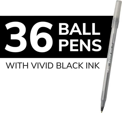 Communicates the quantity included in the purchase (36 pens) and highlights the vivid black ink quality to reassure shoppers of the value and performance they will receive.