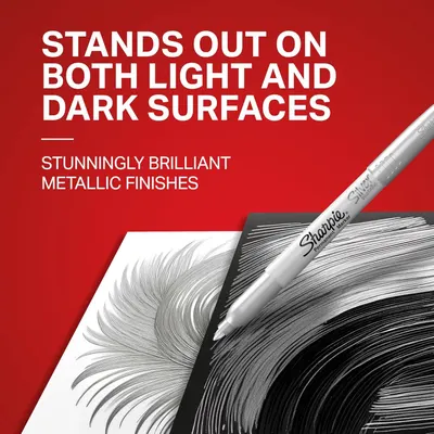 Communicates that the Sharpie marker produces brilliant metallic finishes that stand out on both light and dark surfaces, reassuring shoppers of its versatility and visual impact.