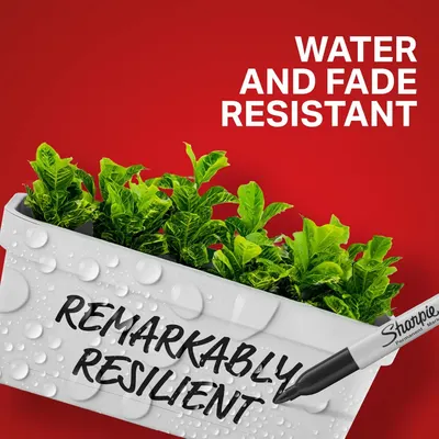 Communicates that the Sharpie permanent marker is durable and resilient, capable of withstanding water and fading, making it reliable for long-lasting writing.