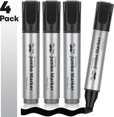 Shows the customer they will receive four jumbo markers with chisel tips in this purchase, clearly displaying the quantity and what's included in the package.