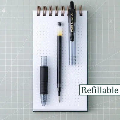 Shows the customer what comes with the pen purchase, highlighting that the pen is refillable with visible ink cartridges and components included.