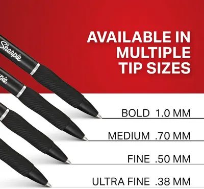 Shows shoppers the different tip size options available within the Sharpie product line, helping them choose the right variant for their needs.