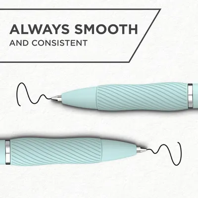 Communicates that the pen delivers smooth, consistent ink flow for reliable writing performance.
