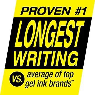 Communicates that this product writes longer than competing gel ink brands, positioning it as the superior choice for longevity and value. Highlights the product's #1 ranking for writing duration,…
