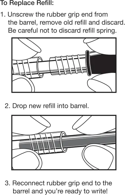 Provides step-by-step instructions on how to replace the refill in the product, helping customers understand the simple maintenance process.