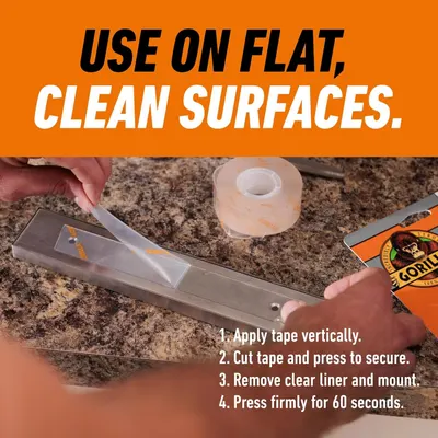 Provides step-by-step instructions on how to properly install and mount the product using tape on flat, clean surfaces, ensuring shoppers understand the simple 4-step application process.…