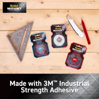 Showcases the Scotch Mount product line with three different variants (Outdoor, Indoor, Extreme) while emphasizing the brand's 3M industrial strength adhesive technology to build trust and help…