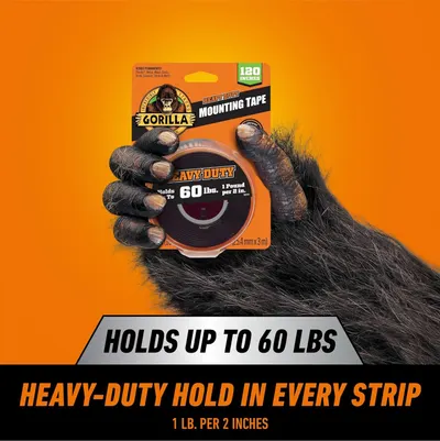 Communicates the product's impressive holding strength of 60 lbs to reassure shoppers that this mounting tape can handle heavy-duty applications. Reinforces the core benefit of heavy-duty holding…