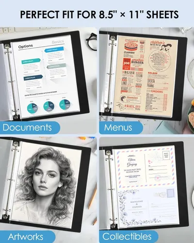 Demonstrates the versatility of the product by showing four distinct use cases where the sheet protectors can be used, reassuring shoppers that this product works across multiple contexts and needs.