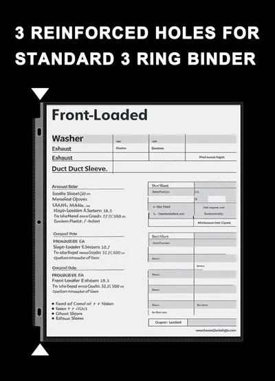 Highlights the physical feature of reinforced holes designed for standard 3-ring binders, reassuring shoppers that the product is durable and compatible with standard binders. Communicates the key…