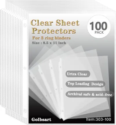 Communicates multiple key benefits of the sheet protectors including clarity, ease of use, and safety for document preservation to reassure shoppers of quality and functionality.