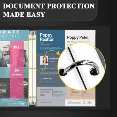 Communicates that the product provides easy and secure document protection through its binding mechanism, reassuring shoppers that their documents will be safely held together.