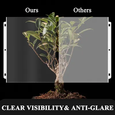 Demonstrates the product's superior clarity and anti-glare properties compared to competing products by showing a side-by-side visual comparison where 'Ours' provides clear visibility while 'Others'…