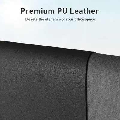 Highlights the premium PU leather material to communicate elegance and quality, reassuring shoppers that the product will enhance their office aesthetic.