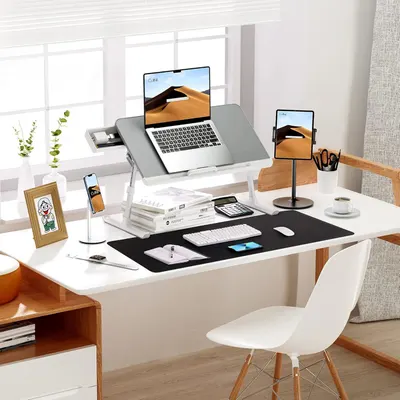 Demonstrates the product in a real-world home office environment to help shoppers visualize how it fits into their workspace and daily routine.