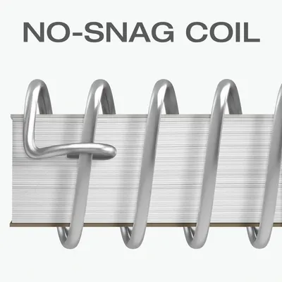 Highlights the unique coil structure that prevents snagging, demonstrating the physical design feature that differentiates this product from standard coils.