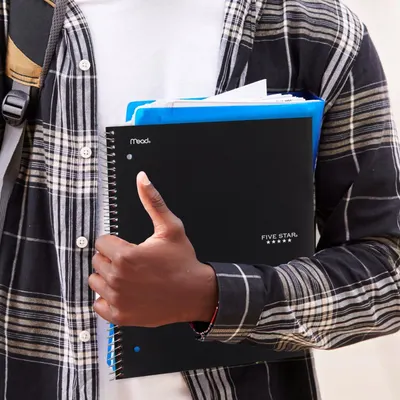 Demonstrates the product in an authentic, everyday setting to help shoppers visualize how they would use the notebooks in their own life, particularly in school or work environments.