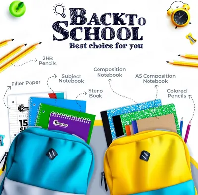 Shows all the school supplies included in the back-to-school bundle, helping shoppers understand the complete package they will receive.