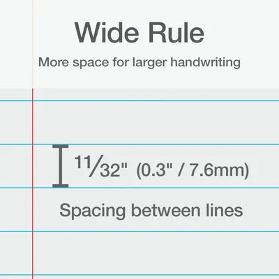 Communicates the specific line spacing measurement (11/32 inch or 7.6mm) to help shoppers understand this notebook is designed for larger handwriting with wider spacing between lines.