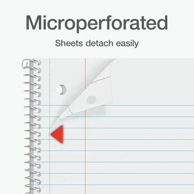 Communicates that the notebook sheets are microperforated for clean, easy tearing and removal, providing convenience and a professional finish.