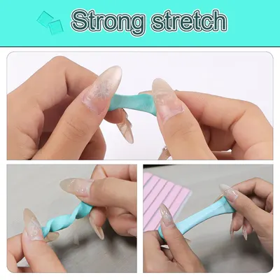 Demonstrates the product's strong stretch and flexibility to reassure shoppers that the press-on nails are durable and won't break easily during application or wear.