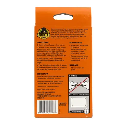 Provides step-by-step directions on how to properly apply and use the mounting putty, including preparation, application amount, placement technique, and press time to ensure effective bonding.