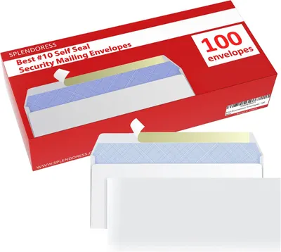 Shows the customer exactly what they receive in the package: a box of 100 self-seal security mailing envelopes, reassuring them of the quantity and product type included.