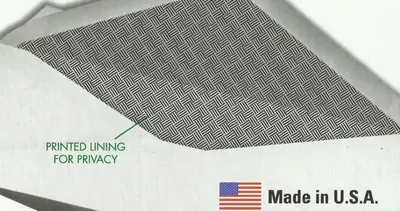 Communicates two distinct product benefits: the privacy feature provided by the printed lining and the Made in USA origin to build trust and quality perception.