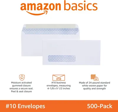 Communicates multiple product features including secure seal closure, standard business envelope dimensions, and quality paper construction to help shoppers understand the key specifications and…