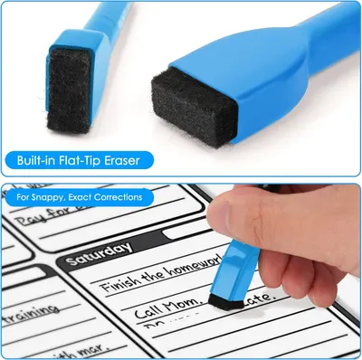 Highlights the physical component of the product—a built-in flat-tip eraser—to show what the product includes and how it is designed for precise corrections. Demonstrates the benefit of the flat-tip…