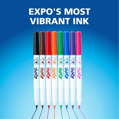 Showcases the EXPO brand's full range of vibrant ink marker colors, helping shoppers understand the variety of options available in the product line.
