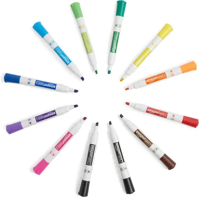 Displays the full range of marker colors available in the AmazonBasics product line to help shoppers understand the variety and options they can choose from.
