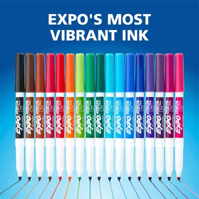 Showcases the full range of Expo marker colors available in the product line to help shoppers understand the variety and vibrancy of ink options offered by the brand.