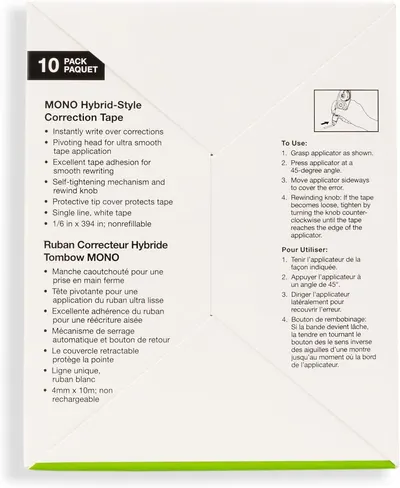 Provides step-by-step instructions on how to properly use the correction tape applicator, ensuring shoppers understand the correct application technique. Highlights multiple distinct product…