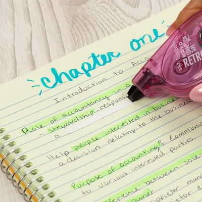 Demonstrates the product's ability to cleanly highlight text and apply correction tape, showing its dual functionality for note-taking and editing.