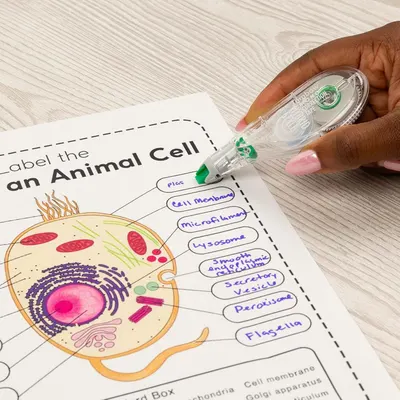 Displays the product in a real-world usage context to show shoppers how the correction tape is used for educational or office tasks.