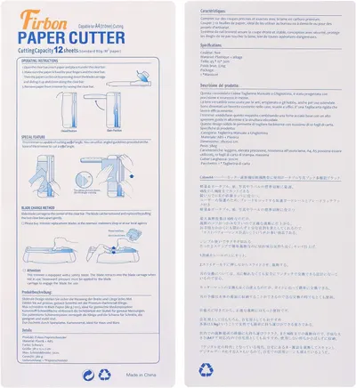 This image provides step-by-step instructions on how to operate the paper cutter, change the blade, and use special features like angled cutting, helping shoppers understand the product's ease of…