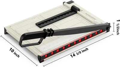 Communicates the exact physical dimensions of the paper cutter to help shoppers understand if it will fit their workspace and meet their size requirements.