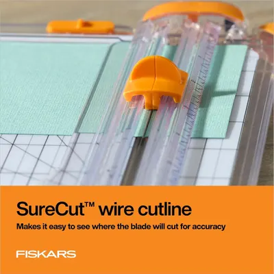 Highlights the SureCut wire cutline feature that allows users to see exactly where the blade will cut, emphasizing accuracy and ease of use for crafting projects.