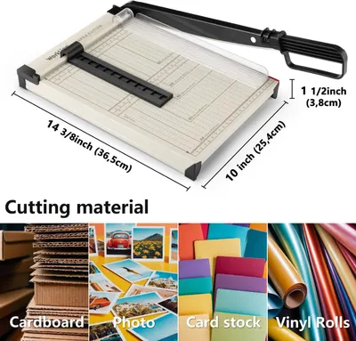 Communicates the exact physical dimensions of the paper cutter to help shoppers understand its size and ensure it fits their workspace and cutting needs. Demonstrates the versatility of the paper…