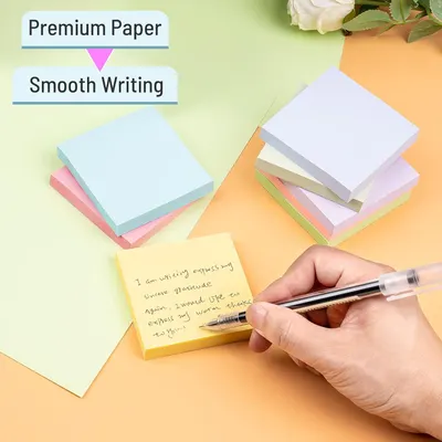 Communicates two distinct product benefits—premium paper quality and smooth writing experience—through visually segmented callouts to reassure shoppers of the product's quality and performance.
